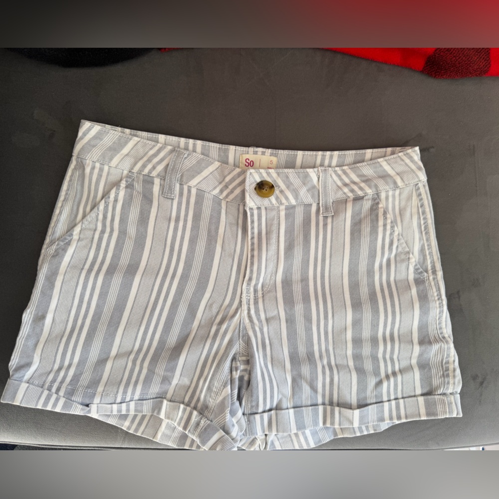 Striped Light Blue & White Cotton Shorts